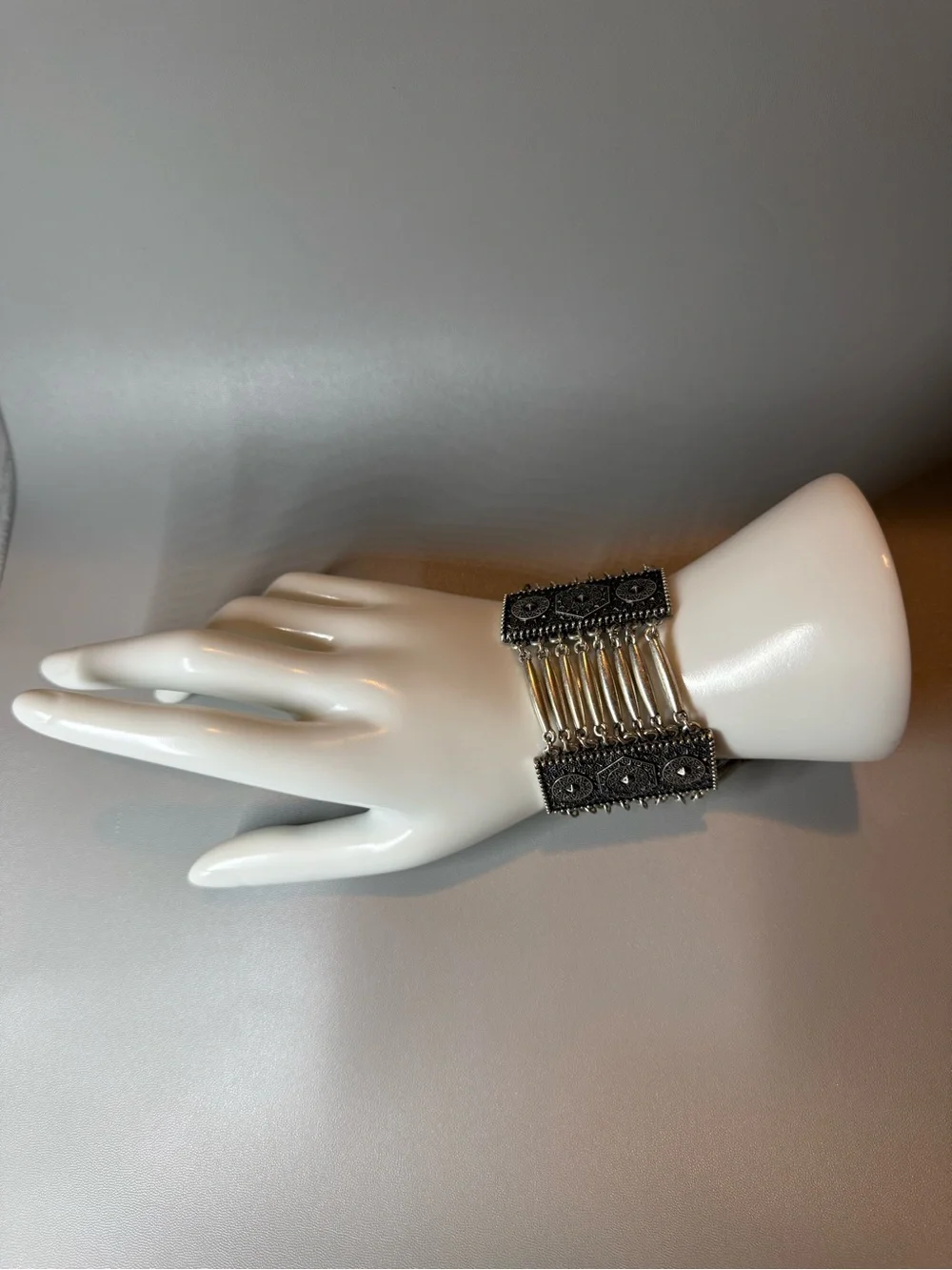 Vintage Sterling Silver Wide Filigree Statement Cuff Bracelet Adjustable 🖤